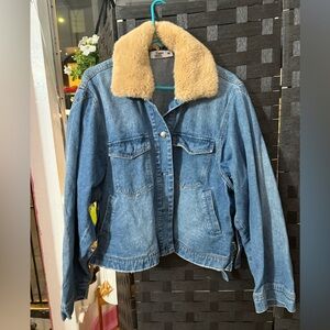 Tiger Mist Jean Jacket With Faux Fur Removable Collar